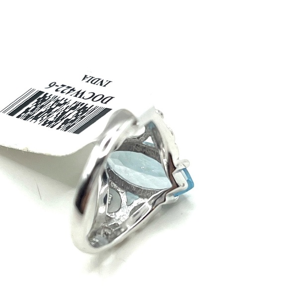 Sky Blue Topaz size 6 Marquise Sterling Silver Solitaire Ring - Picture 7 of 10